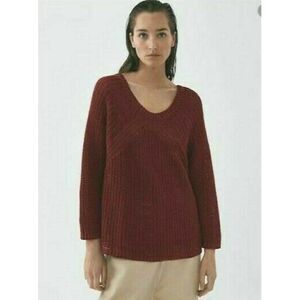 Massimo Dutti Womens Linen Chunky Sweater S Maroon